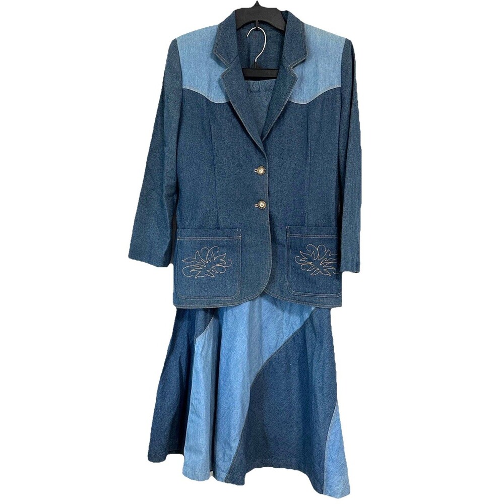VTG Custom Denim 2PC Jacket Country Western w Jean Skirt Rockabilly Handmade
